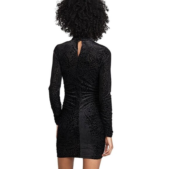 LIKELY Leopard Burnout Wylie Dress Size 2 Black Ruched Long Sleeve Mock Neck - Picture 6 of 10